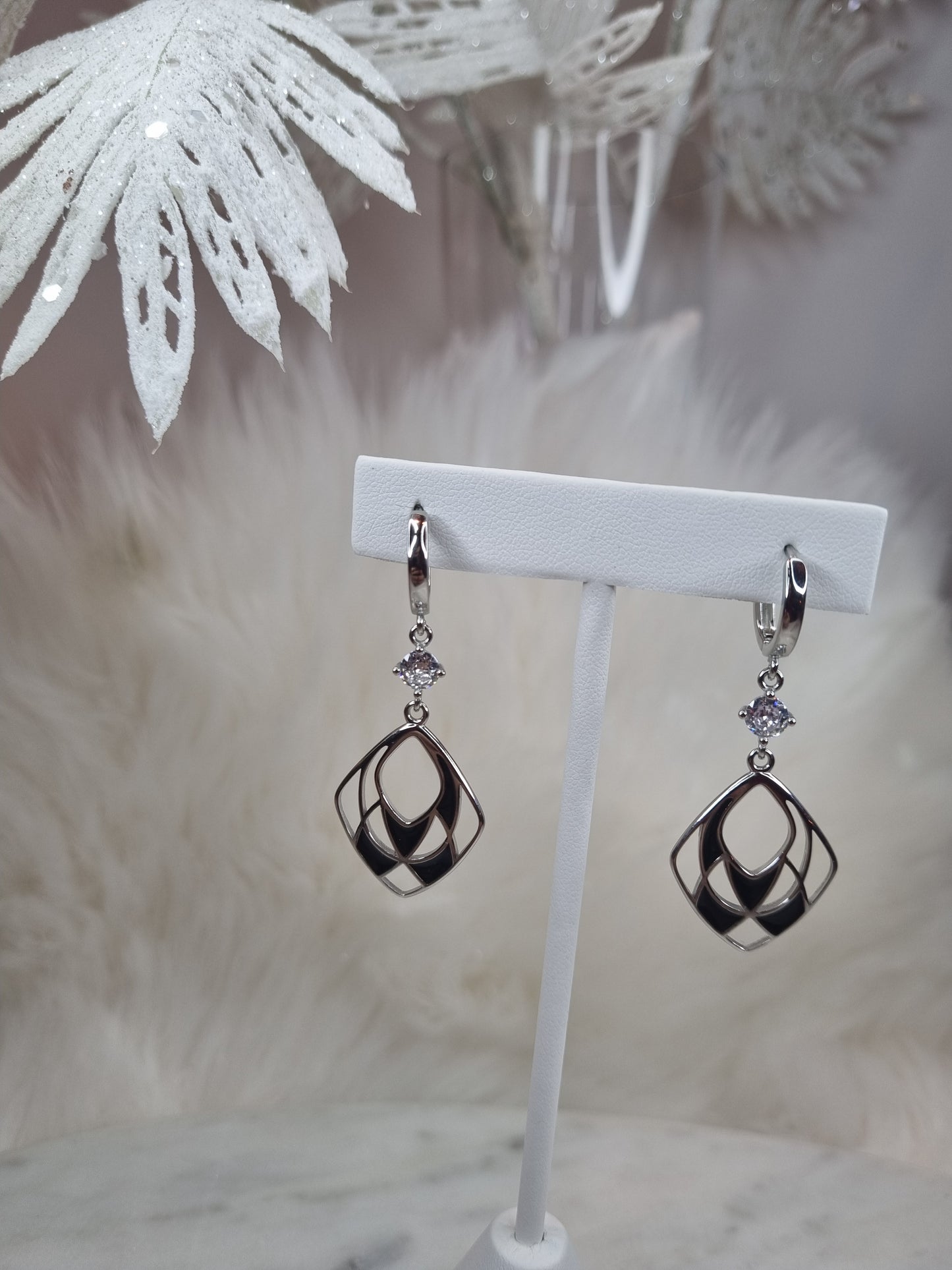 Boucles d’Oreilles Black & White - Élégance en Silver 925
