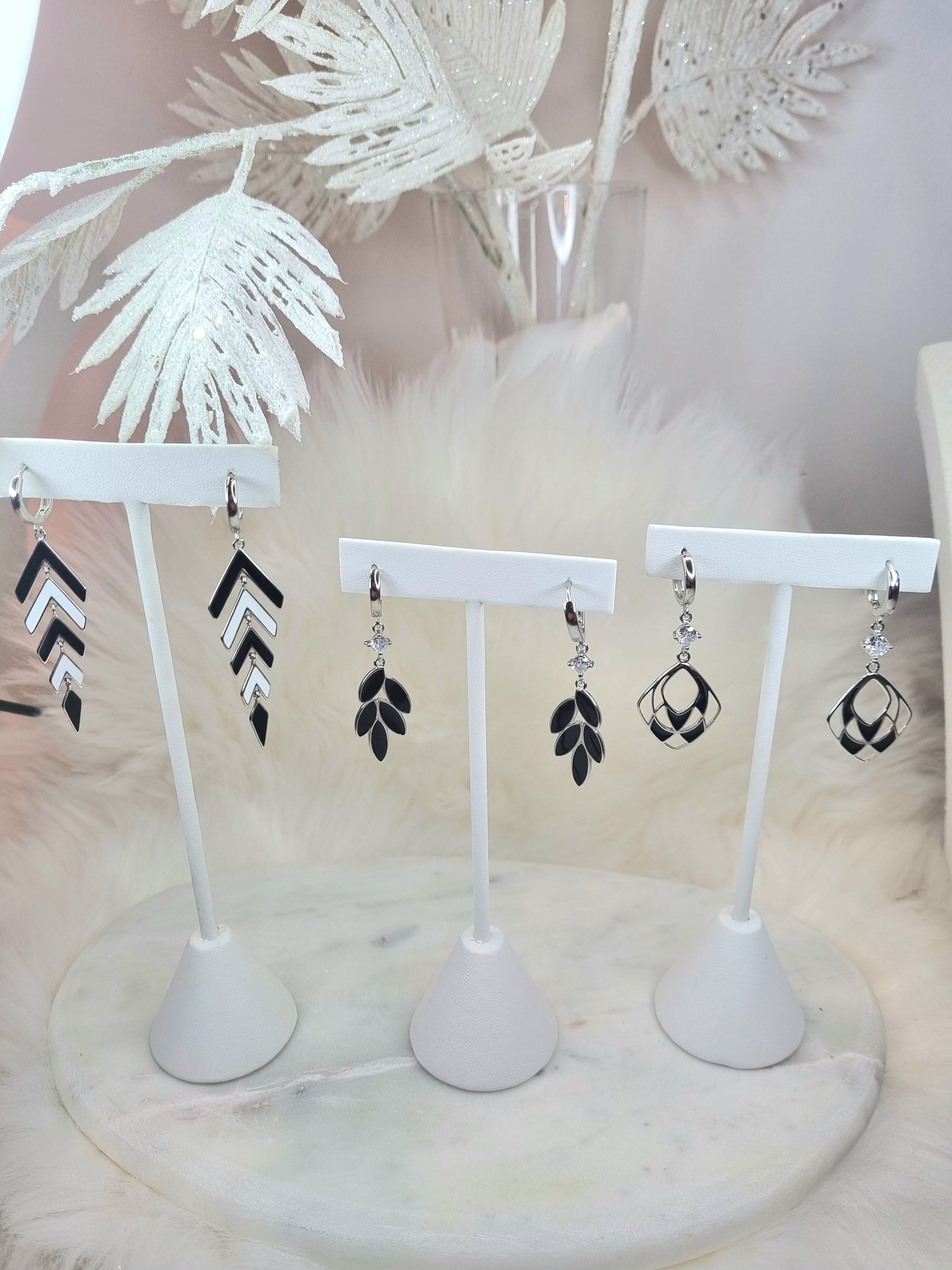 Boucles d’Oreilles Black&White - Élégance en Silver 925