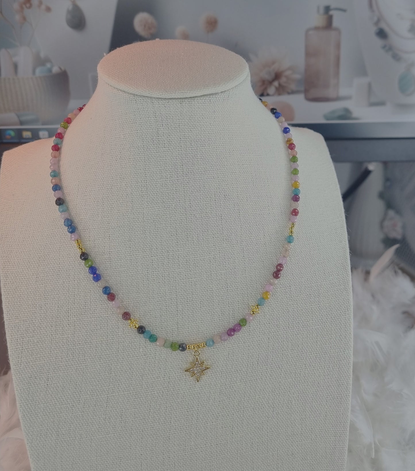 The Vibrant multicolores tourmaline Bead Star Necklace.